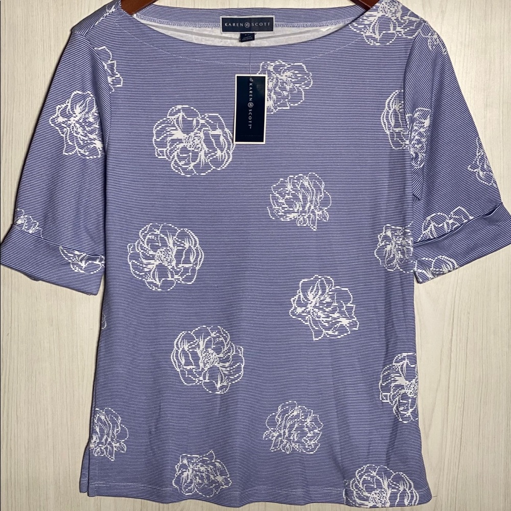 Karen Scott Floral Striped Blouse